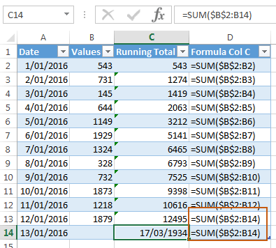Excel Table Running Total Formula