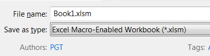 Save as type xlsm