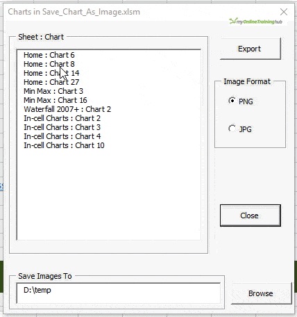 Select charts to save as images