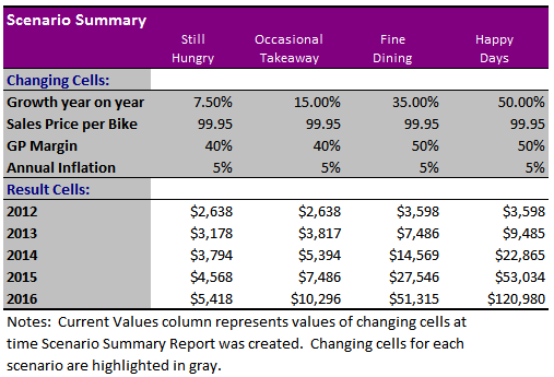 Excel Scenario Summary PivotTable report