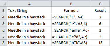 SEARCH Function example