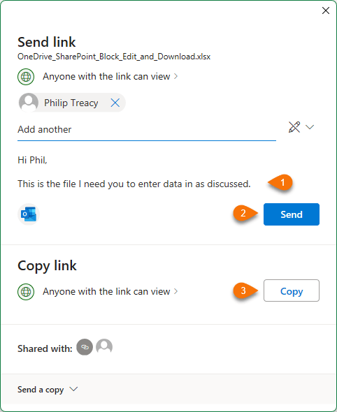 finalize settings for send link