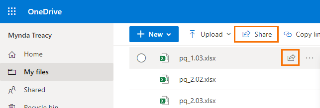sharing an excel file from onedrive or sharepoint
