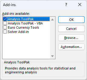 select toolpak add-in