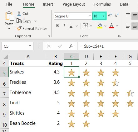 set font size to alter star size