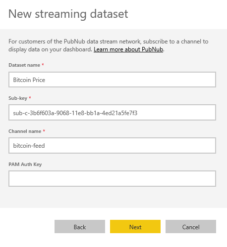 setup pubnub dataset