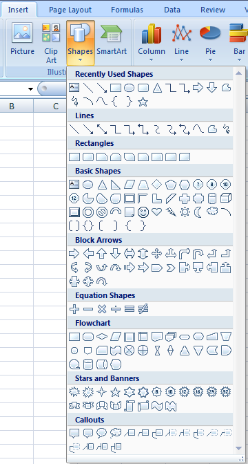 using shapes in excel to show data