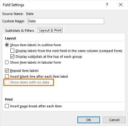 field settings Power Pivot PivotTables