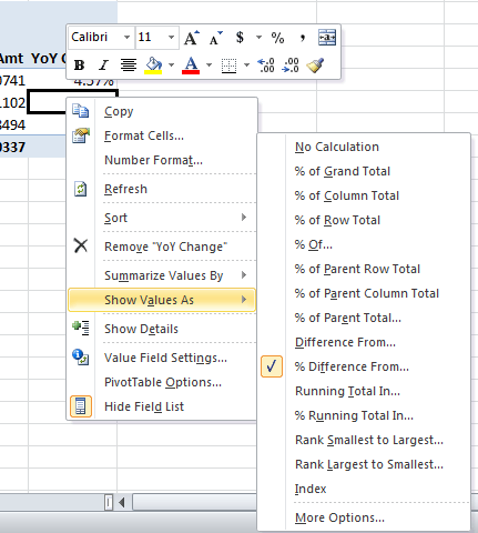 Excel Pivot Tables Year on Year Change