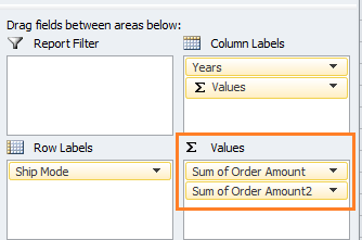 PivotTable value field