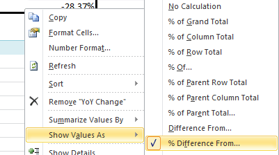 PivotTable percentage year on year change