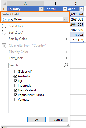 sort and filter data types