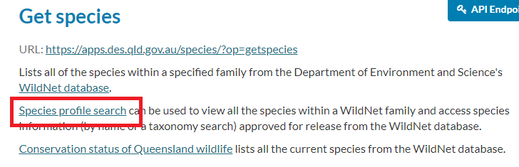 Species profile search