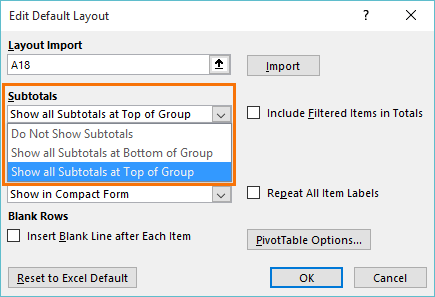 specify layout for subtotals