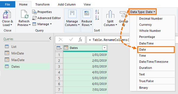 step 7 change type and rename column