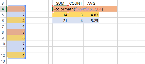 Count Sum And Average Colored Cells