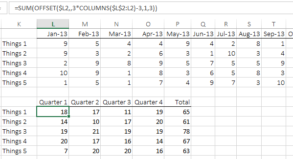 Excel formula to summarise mths into qtrs