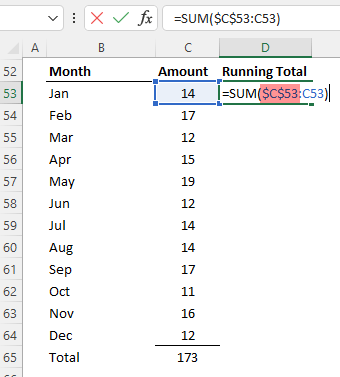 Excel running total