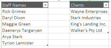 Tables to populate drop down lists