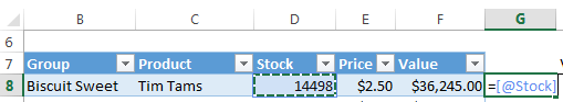 Reference rows in Excel Tables