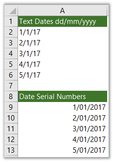 quick test 3 excel dates formatted as text
