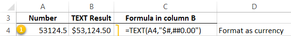 Excel TEXT function example 1