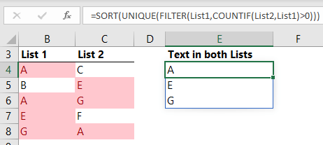 text in both lists