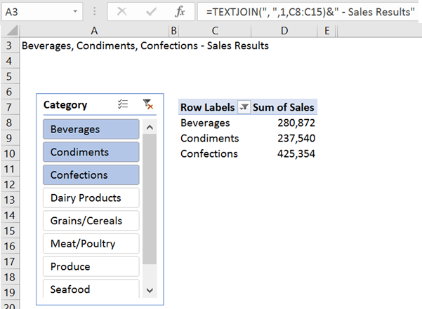 Excel TEXTJOIN function example