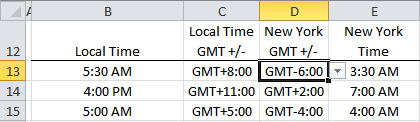 Excel Time Zones