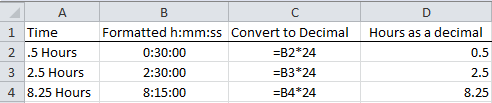 Excel Convert Time to decimal