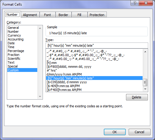 Excel custom time format