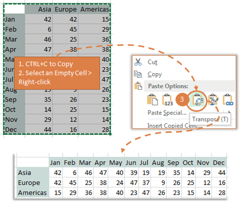 Transpose data in Excel with Paste Special Transpose