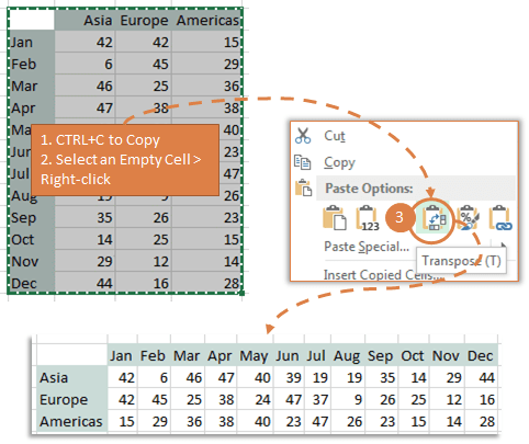 keyboard shortcut for paste special values transpose