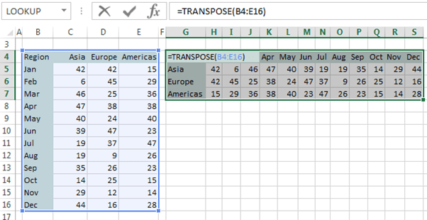 Excel Transpose function