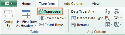 Power Query transform tab