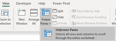 turn off freeze panes