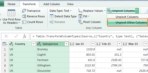 Unpivot Columns