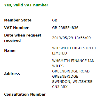 Lookup VAT Number Result