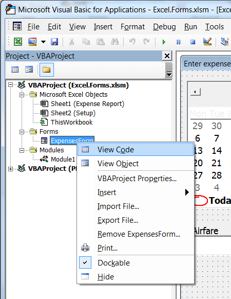 microsoft monthview control excel 2010