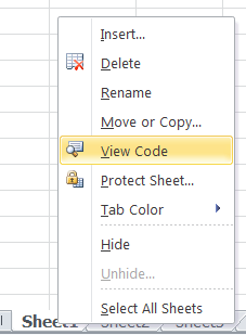 View code from sheet tab