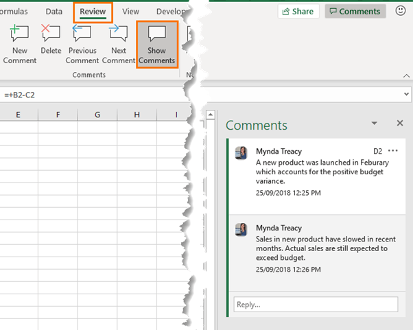 cant insert comment excel 2016