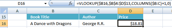 VLOOKUP function and COLUMNS function