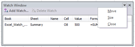 Excel Watch Window