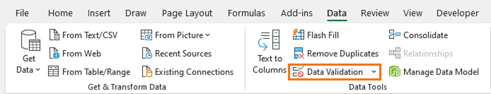 Data Validation in Ribbon