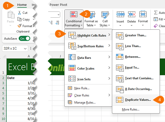 Conditional formatting to highlight duplicates