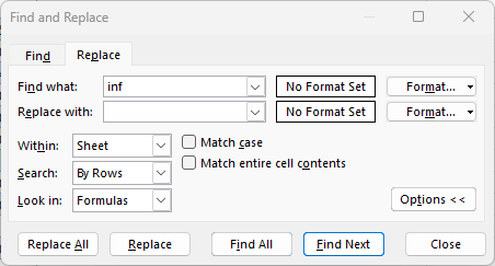 Replace values with an empty cells