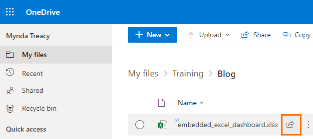 Embedding Excel Dashboards in a Web Page for files saved on OneDrive for Business