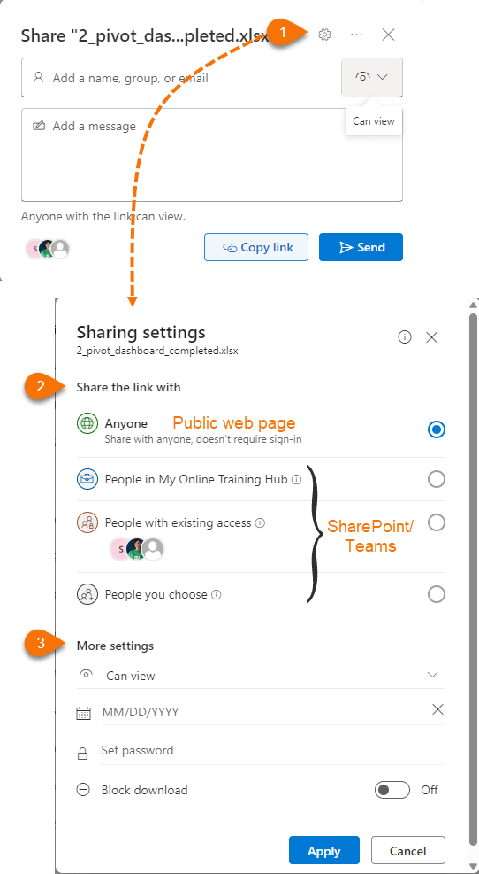 Setting permissions for embedding Excel Dashboards in a Web Page
