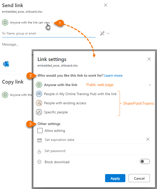 Setting permissions for embedding Excel Dashboards in a Web Page