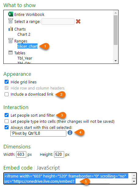 customizing embedding excel dashboards in the web with OneDrive Personal files